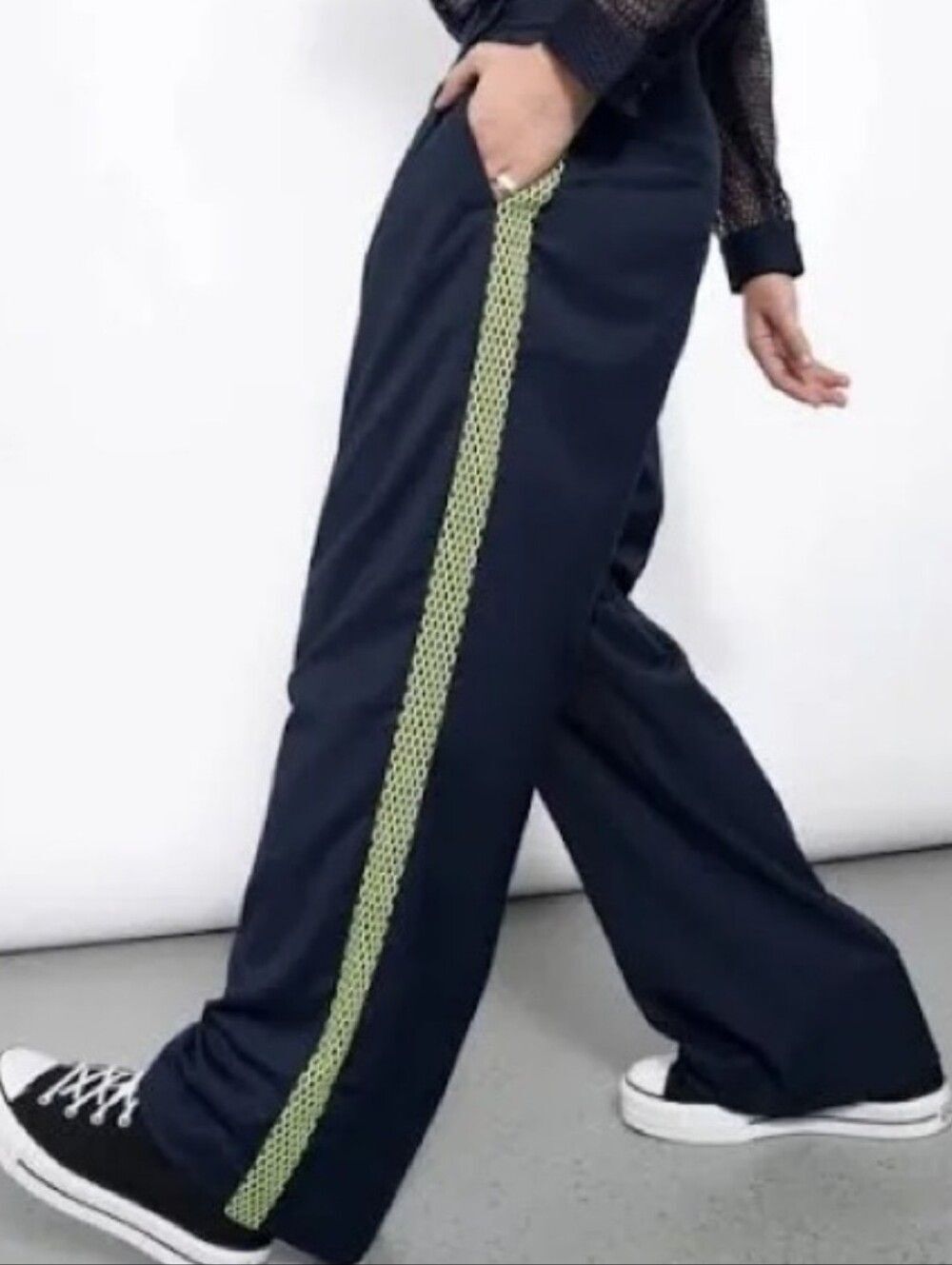 Wildfang The Empower Colorblock Wide Leg Trouser Neon Mesh Stripe Sz 4 Blue NWT